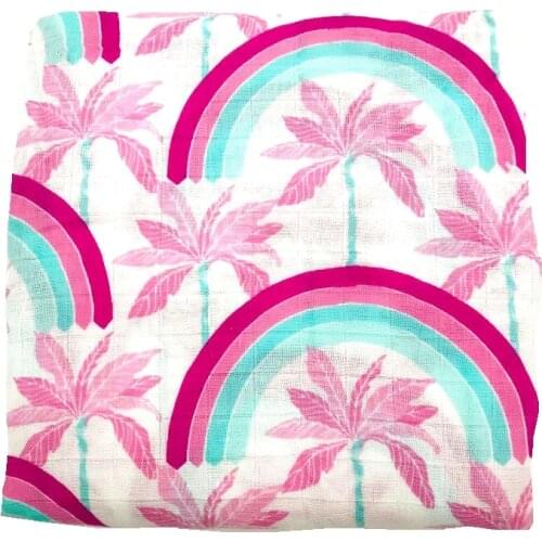 Rainbow forest active printing very soft 70% bamboo fiber 30% cotton muslin baby blanket blankets for newborn swaddle