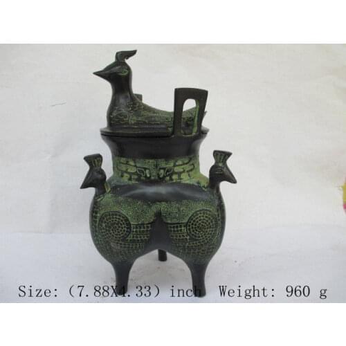 The ancient Chinese folk collection bronze incense burner. Four bird
