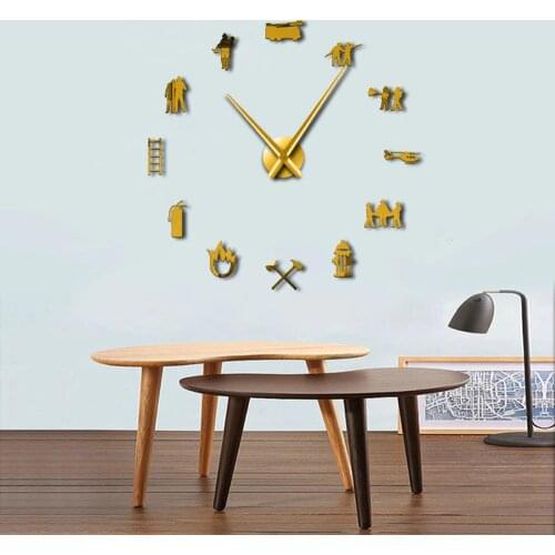 Firefighter DIY Giant Wall Clock Fire Department Office Clock Watch With Firefighting Rescue Volunteer Axe Hydrant Equipment
