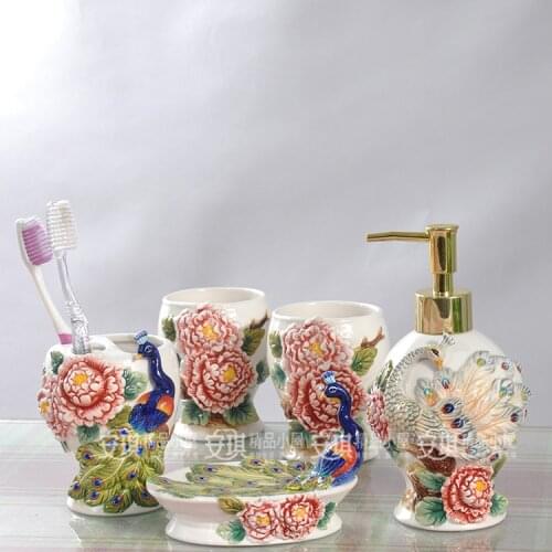 Ceramic peacock toothbrush holder soap dish bathroom accessories set kit wedding gifts crafts home decor porcelain figurines