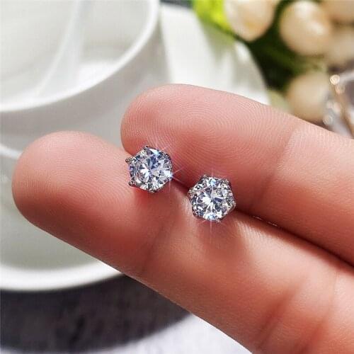Huitan Classic 6 Claws Cubic Zirconia Stud Earrings for Women Simple and Low-key Teens Earrings Hot Sale Eternity Girls Jewelry