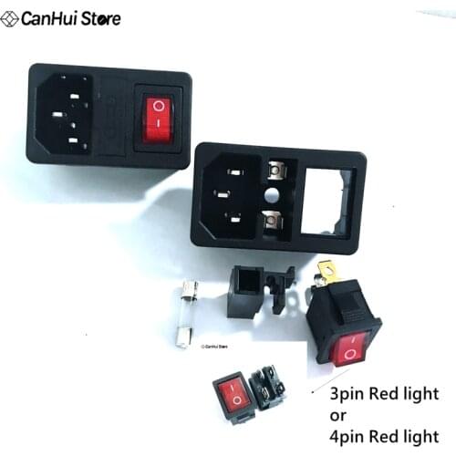 Power Rocker Switch IEC 3 Pin 320 C14 Inlet Power Sockets Switch Connector Plug 5*20 10A 250V KCD1 104 Red Light Power Switches