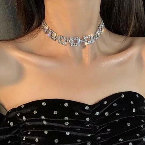 Korean Charm Full Crystal Neck chain Rhinestone Chokers Necklace Women Concise Zircon Geometry Sense of design Fashion Gift