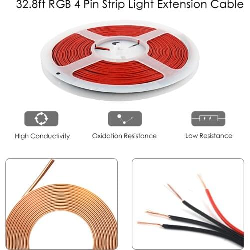 Red Black 4PIN RGB Extension Cable 1M/5M/10M/20M/50M/100M 5~24V Wire Cord Cable For 3528 5050 RGB LED Strip Light