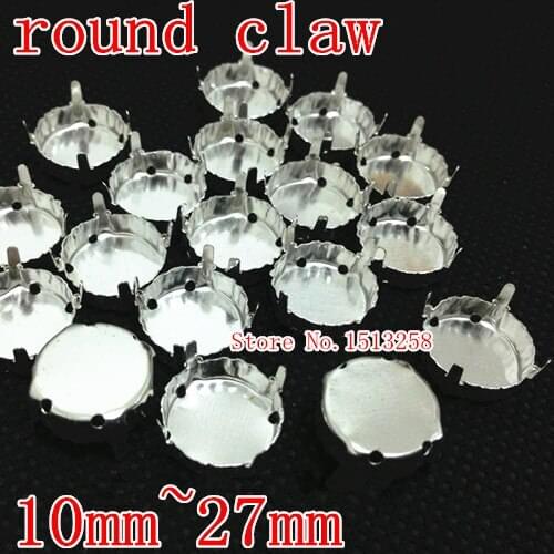 Round Metal Claw Setting Silver Closed Back For Sewing On 1216,1122 Rivoli Fancy Stone 8mm,10mm,12mm,14mm,16mm,18mm,27mm