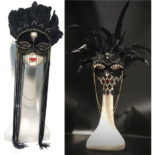 Personality Black Feather Tassel Mask Women Masked Singer Dancer Performance Stage Accessories Halloween Cosplay Ornament