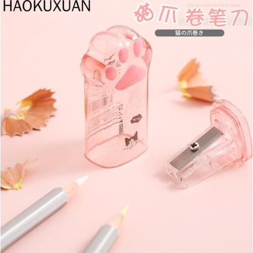 Cute Cat Paw Pink Gray Pencil Sharpener Automatic School Supplies Stationery Student Prize For Kids Gift