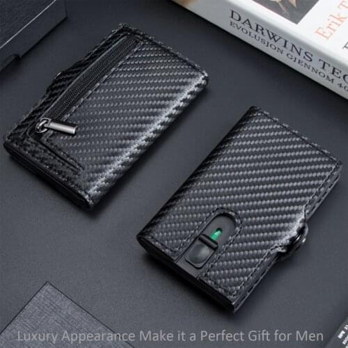 Minimalist Carbon Fiber Slim Wallet Anti Rfid Credit Card Holders Case Men Leather Business Bank Cardholder