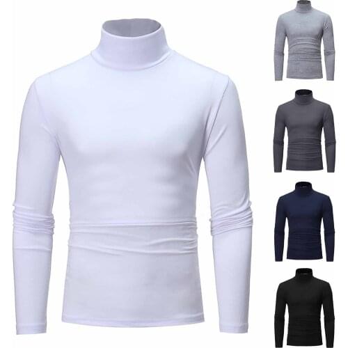 Men Autumn Winter Turtleneck Long Sleeve Slim Pullover Sweater Blouse Top Mens Slim T-shirts Solid Color Knitwear 2021