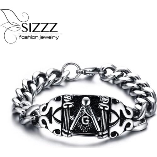Sizzz 207 New Arrival Rock Punk Mens Masonic Bracelet Cool Bracelets & Bangles Men Male Homens Gift Jewelry
