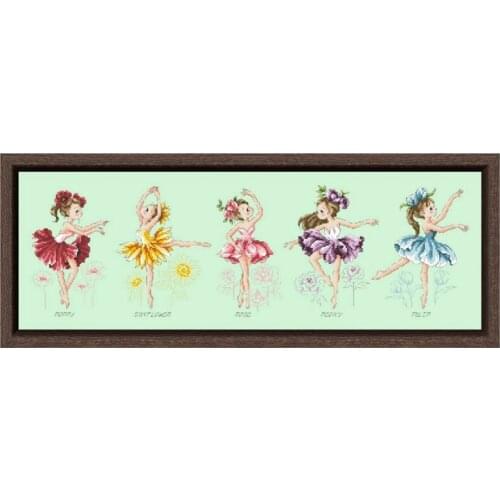 Flower dance cross stitch kit fairy aida fabric 18ct 14ct 11ct light green canvas cotton thread embroidery kits DIY craft set
