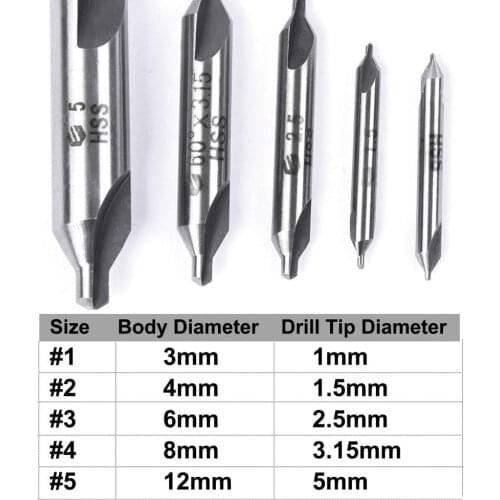 5Pcs Metric 1mm 1.5mm 2.5mm 3.15mm 5mm HSS Combined Center Drill Bits Countersink Tool 60 Degree Angle Bit Set Tool Hot Sale