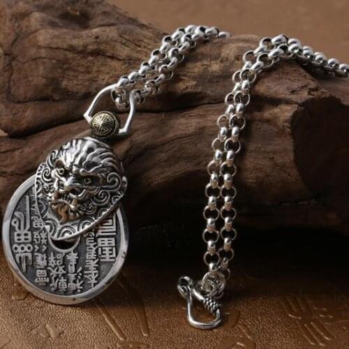 NEW 100% 925 Silver Fengshui Necklace Pure Silver Wealth Pixiu Pendant Necklace Sterling Good Luck Pixiu Pendant Necklace