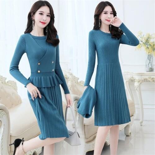 2020 New Knitted vest and Dress Women Autumn Winter Comfortable Cashmere Two High Waist Knee-Length Womens Sweater Dress