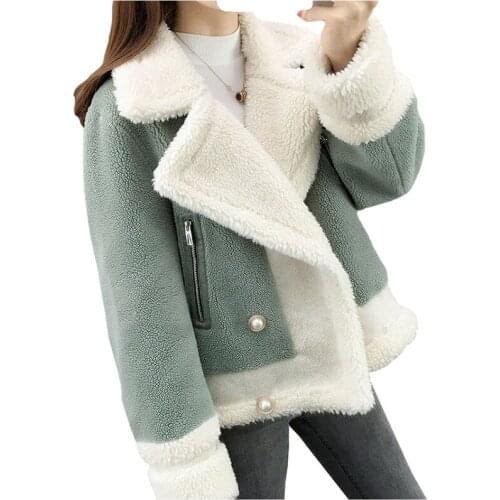 Autumn Winter Lamb Wool Coat Women Outerwear NEW Short Loose Plus Size Fur One Thick Warm Cardigan Coats Jacket Female Clothes