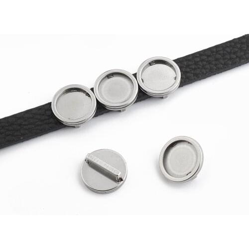 4pcs Stainless Steel Cabochon Bracelet Base Setting 12mm Bezel Blank Trays For 10*2mm Leather Cord DIY Bracelets Jewelry Making