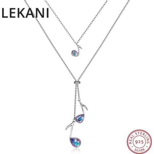 LEKANI Crystals From Swarovski Music Note Pendant Necklaces For Women Romantic Christmas Gifts 925 Silver Double Chain Choker