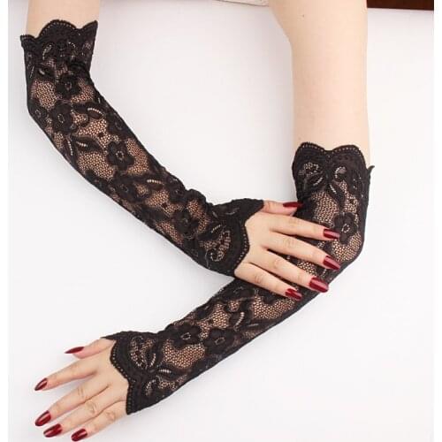 Lady Fingerless Elastic Sleeve Summer Sunproof Arm Sleeves Sexy Lace Gloves Women Driving Glove Fake Sleeves Classic Long Glove