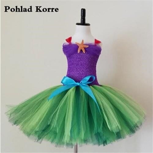 Princess Starfish Mermaid Girls Tutu Dress Purple Green Kids Mermaid Halloween Costume Cosplay Party Dresses For Girls Clothes