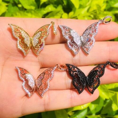5pcs Hollow Butterfly Charm for Women Bracelet Clear Rhinestone Brass Pave Gold Silver Pendant for Necklace Jewelry Craft Making