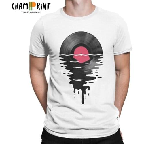 Casual Vinyl LP Music Record Sunset T-Shirt for Men O Neck Cotton T Shirt Water 80s Short Sleeve Tees Gift Idea Clothes