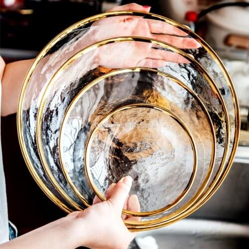 Phnom Penh Crystal Glass Home Restaurant Meal Dessert Jewelry Storage Decorative Plate Home Glass Living Fruit Salad Plate