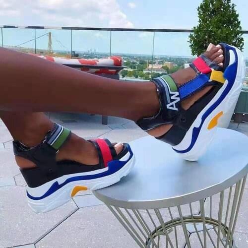 Platform Wedges Womens Sandals Comfortable Summer Casual Outside Shoes Color Matching Thick Bottom Velcro Beach Ladies Sandals