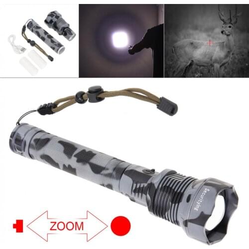 SecurityIng Camouflage XHP70.2 Resistant Zoomable 9000 Lumen USB Rechargeable LED Flashlight 3 Modes for Camping/Hunting/Riding