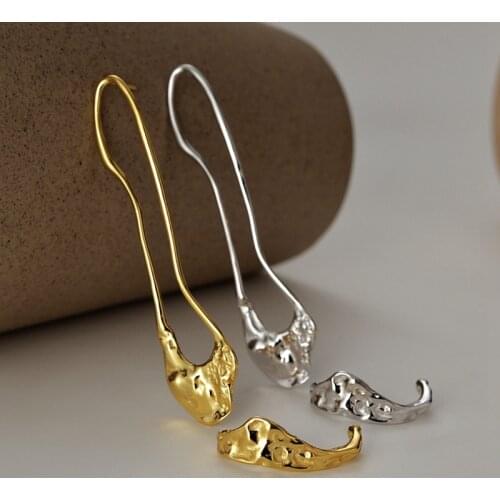 Silvology 925 Sterling Silver Asymmetry Exaggeration Earrings for Women Irregular Openwork Big Long Earrings Supermodel Jewelry