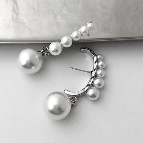 Chic Korean Silver Color Pearl Circle C Letter Drop Earrings for Women Girls Gifts Fashion Jewelry