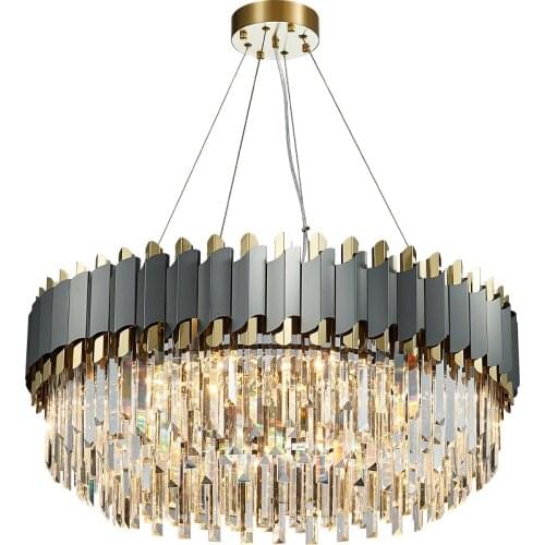 LED Art Deco Black Golden Stainless Steel Crystal Chandelier Hanging Lamp Lighting Lustre Chandelier Lighting Fixture For Foyer
