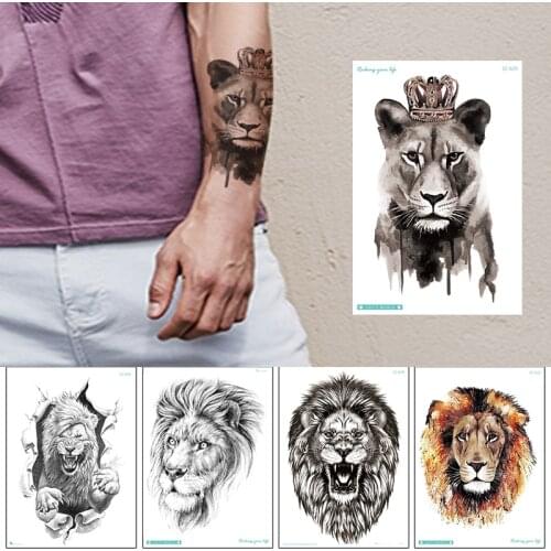 Waterproof temporary tattoos for men lion sleeve tattoo body art fake sticker thigh samurai skull ink tatouage temporaire cool