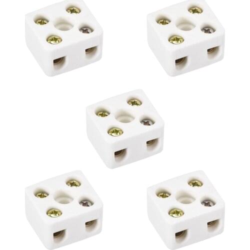Uxcell 5 Pcs 2 Way Ceramics Terminal Blocks High Temp Connectors 21.5x19.5x14.2mm for Electrical Wire Cable