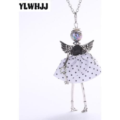 YLWHJJ 2017 new women doll cute long chain necklaces & pendants handmade Black white maxi necklace girl brand fashion jewelry