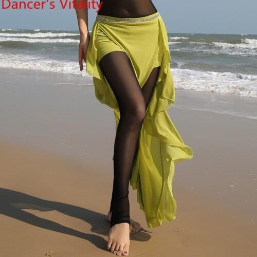 Women Belly Dance Practice Clothes Mesh Bottoming Elastic Pants Oriental Indian Drum Dancing Black Trousers Training Outfits