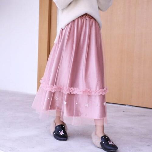Fashion Kids Girls Skirts Gold Velvet Princess Girls Wedding Party Long Skirt Flower Beads Mesh Skirt RT817