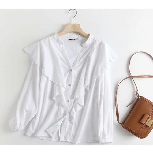 Dave&Di England HIgh Street Vintage Ruffles Cascading Loose Blusas Mujer De Moda 2021 Casual Shirt White Fashion Blouse Women