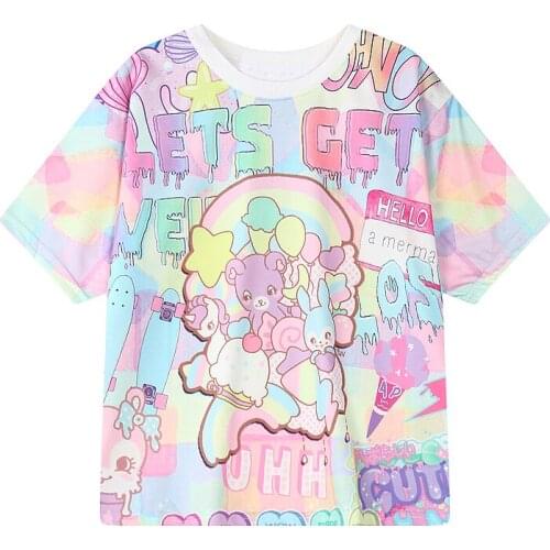 Women Summer Harajuku T-Shirts Japan Street Style Casual Cute Cartoon Tees for Girls Kawaii Short Sleeve Shirt Female Loose Tops