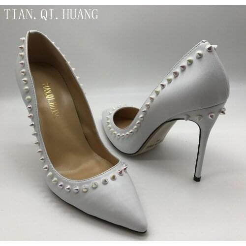 Spring and Autumn High Heel Rivet Styles Women Pumps Genuine Leather Fashion Casual Wedding Shoes Woman TIAN.QI.HUANG