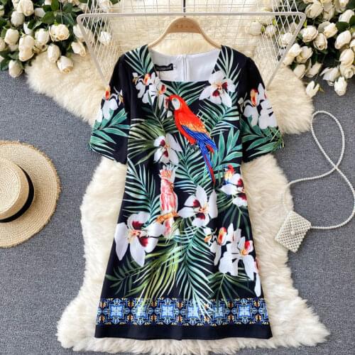 New Fashion Summer Elegant Women O Neck Short Sleeve Vintage Floral Print Dress Ladies Casual Dresses Vestido