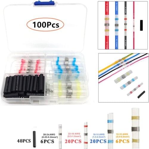 100pcs Assortment Solder Sleeve Heat Shrink Wire Butt Splice Connector Waterproof Terminal Kit