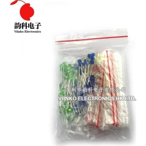 100pcs 3mm LED Light Assorted set DIY Kit White Yellow Red Green Blue 5value X 20pcs=100pcs Independent packing