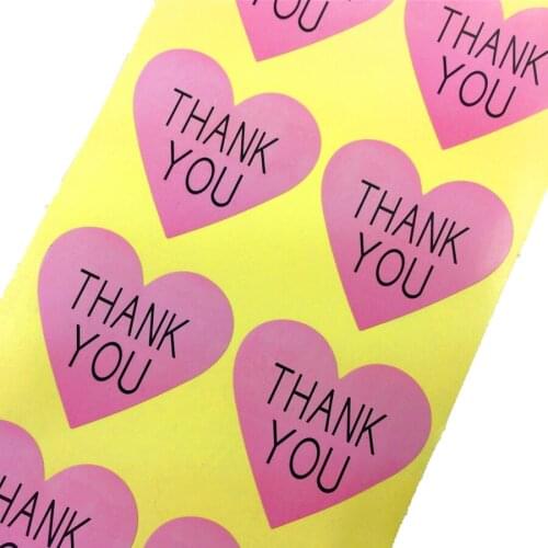 100pcs/pack THANK YOU Self-Adhesive Gift Pink Heart Scrapbooking Labels Cake Baking Seal Sticker