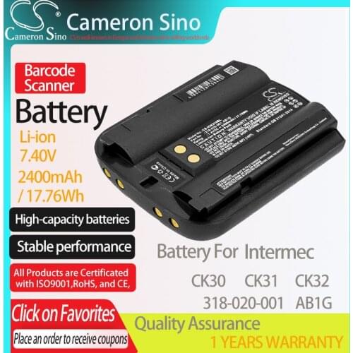 CameronSino Battery for Intermec CK30 CK31 CK32 fits Intermec 318-020-001 AB1G Barcode Scanner battery 2400mAh/17.76Wh 7.40V