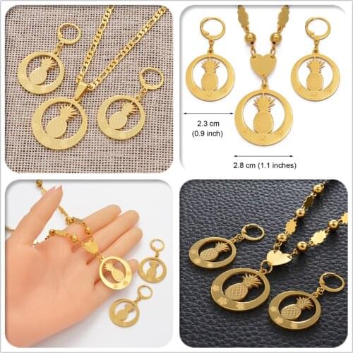 Anniyo Marshall Islands Flower and Pineapple Necklaces Earrings Micronesia Jewelry sets Guam Hawaii Flowers Women Girls #108121