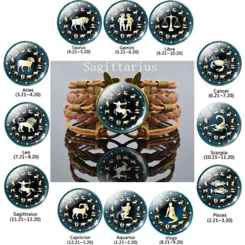 12 Constellation Bracelet Aquarius Pisces Aries Taurus Zodiac Sign Woven Rope Bracelet Handmade Jewelry Birthday Gift