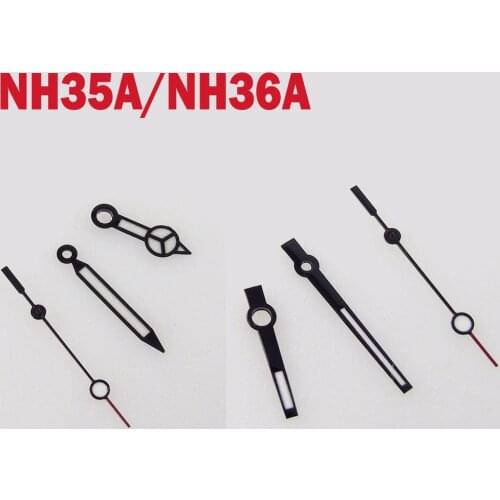 Black Watch Hands For NH35A NH36A 4R36 7S36 7002 7009 Lume Watches Needles Red Second
