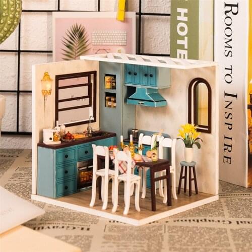 Hello Summer DIY Handmade Unisex Miniature Furniture LED House Dollhouse Kit Time Apartment DIY Dollhouse Kit Creative Gifts z07