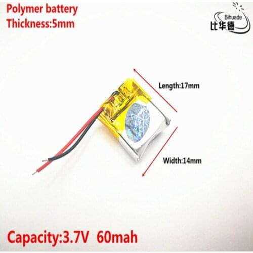 Good Qulity 3.7V,60mAH,501417 Polymer lithium ion / Li-ion battery for TOY,POWER BANK,GPS,mp3,mp4