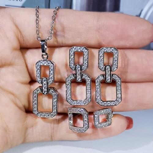 2021 New Jewelry Set Simple Geometric Necklace Earrings Ring Fashion Zircon Geometric Jewelry Set Bridal Set Jewelry Set